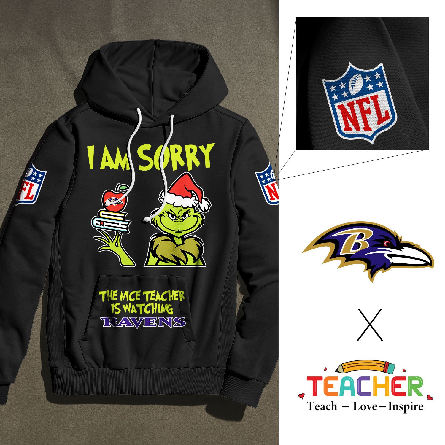 Baltimore Ravens | Premium NFL Grinch Teacher Appreciation Hoodie