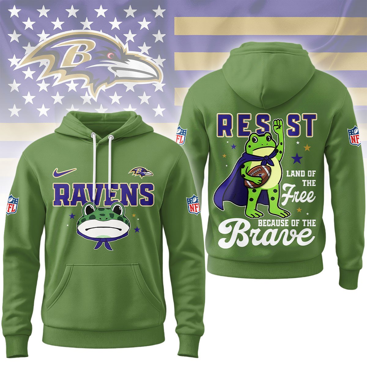 Baltimore Ravens | Premium NFL Land of the Free Brave Hoodie