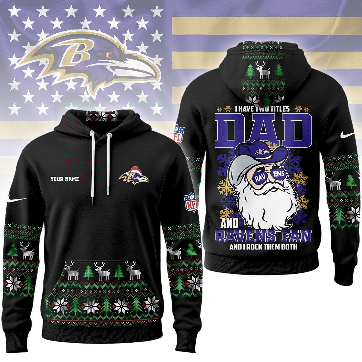 Baltimore Ravens | Premium NFL Personalized Papa Claus Hoodie