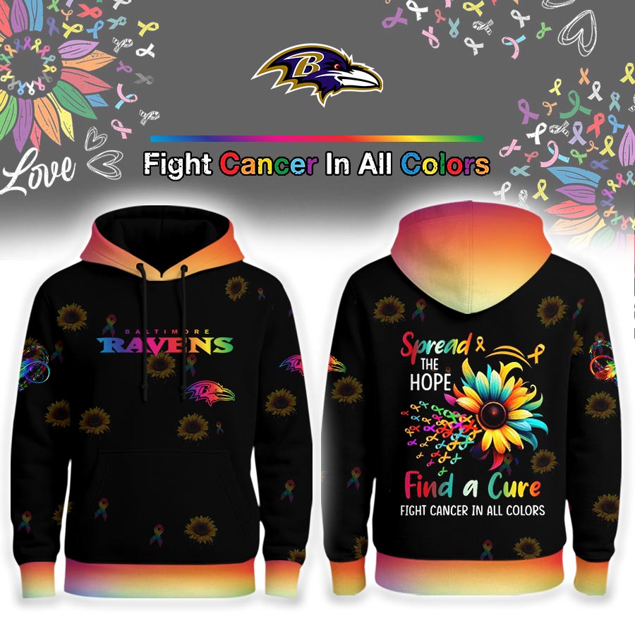 Baltimore Ravens | Premium NFL Rainbow Cancer Awareness Hoodie