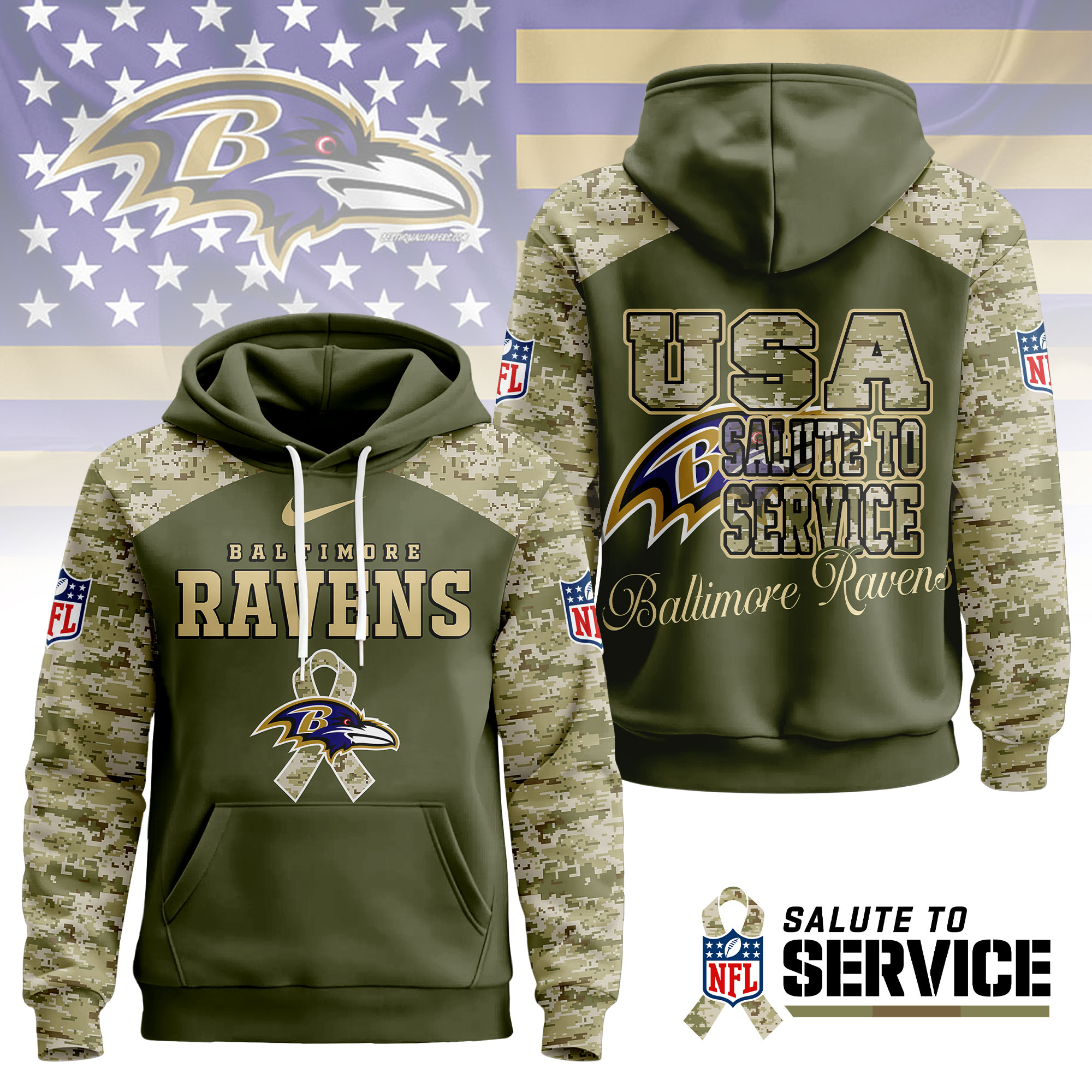 Baltimore Ravens | Premium NFL Salute To Service Camo Hoodie