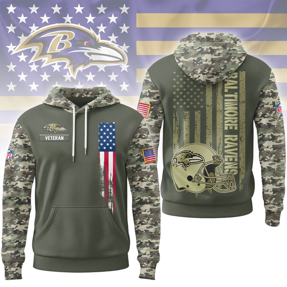 Baltimore Ravens | Premium NFL Veteran Camo Hoodie Limited Edition
