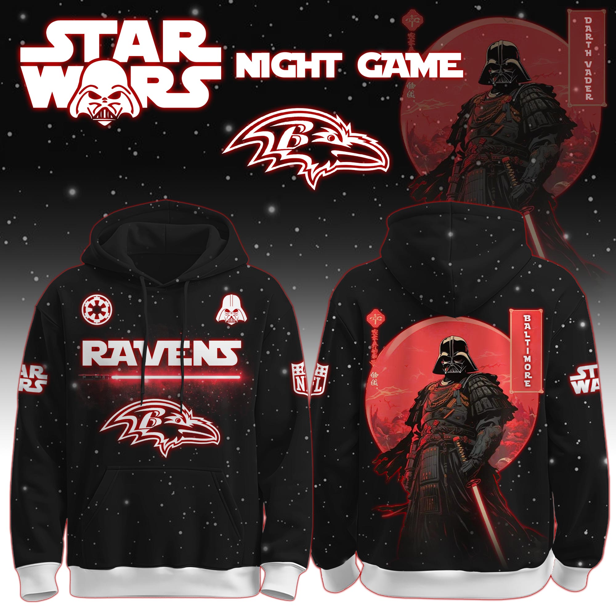 Baltimore Ravens | Premium NFL x  Night Game Red Moon Star War Limited Editions Hoodie