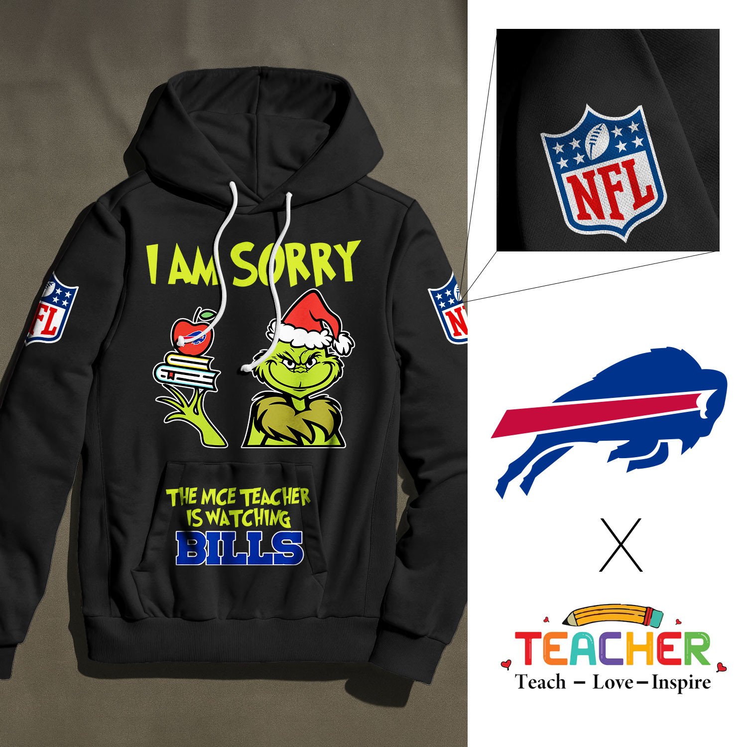 Buffalo Bills | Premium NFL Grinch Teacher Appreciation Hoodie