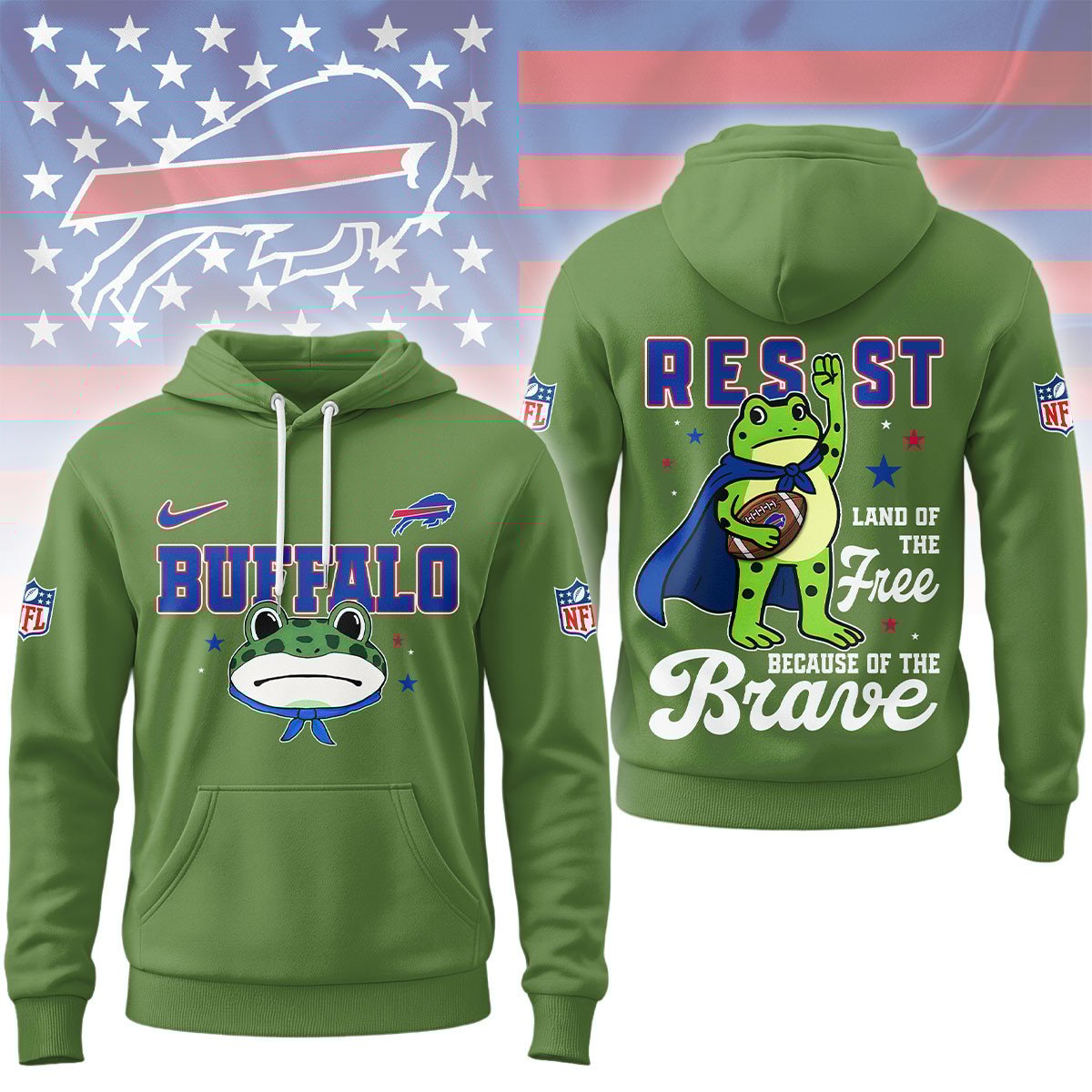 Buffalo Bills | Premium NFL Land of the Free Brave Hoodie