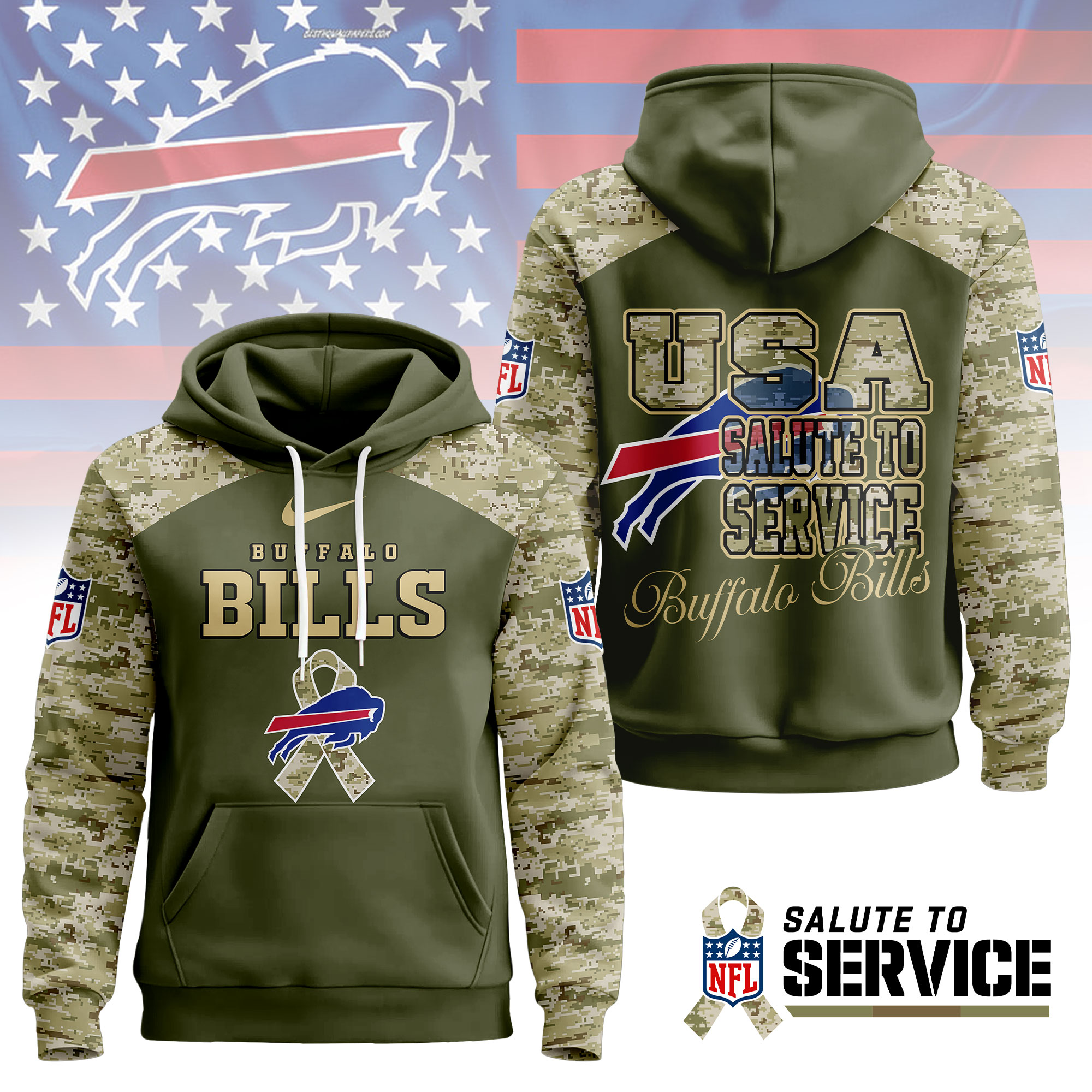 Buffalo Bills | Premium NFL Salute To Service Camo Hoodie