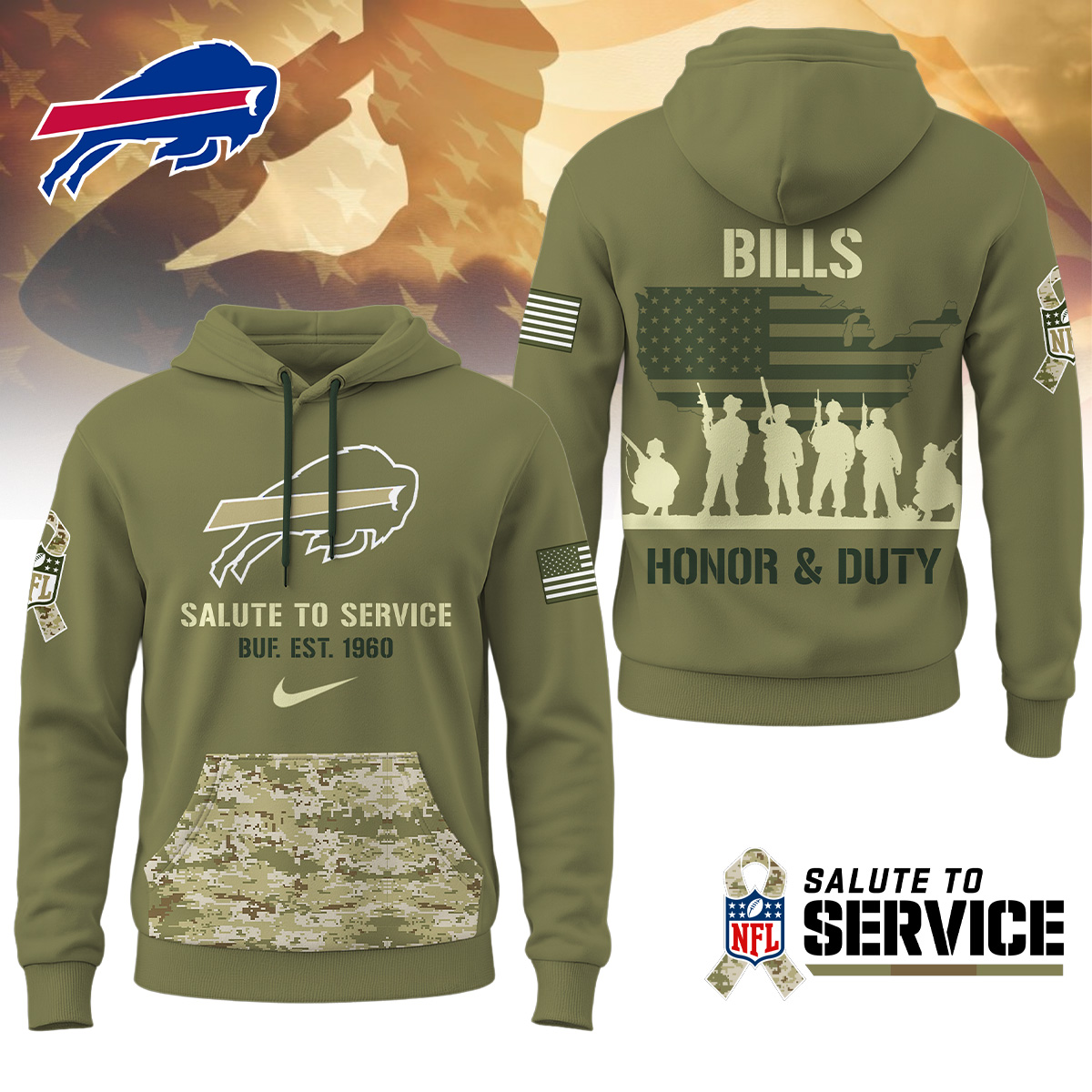 Buffalo Bills | Premium NFL Salute To Service Hoodie