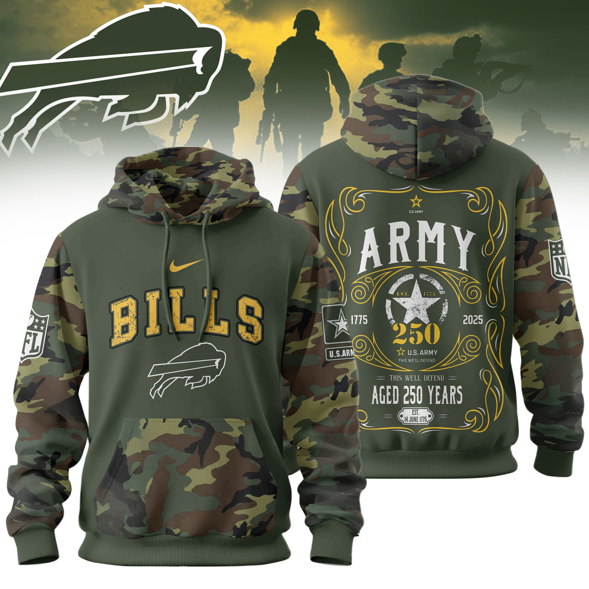 Buffalo Bills | Premium NFL US Army 250th anniversary 3D Hoodie