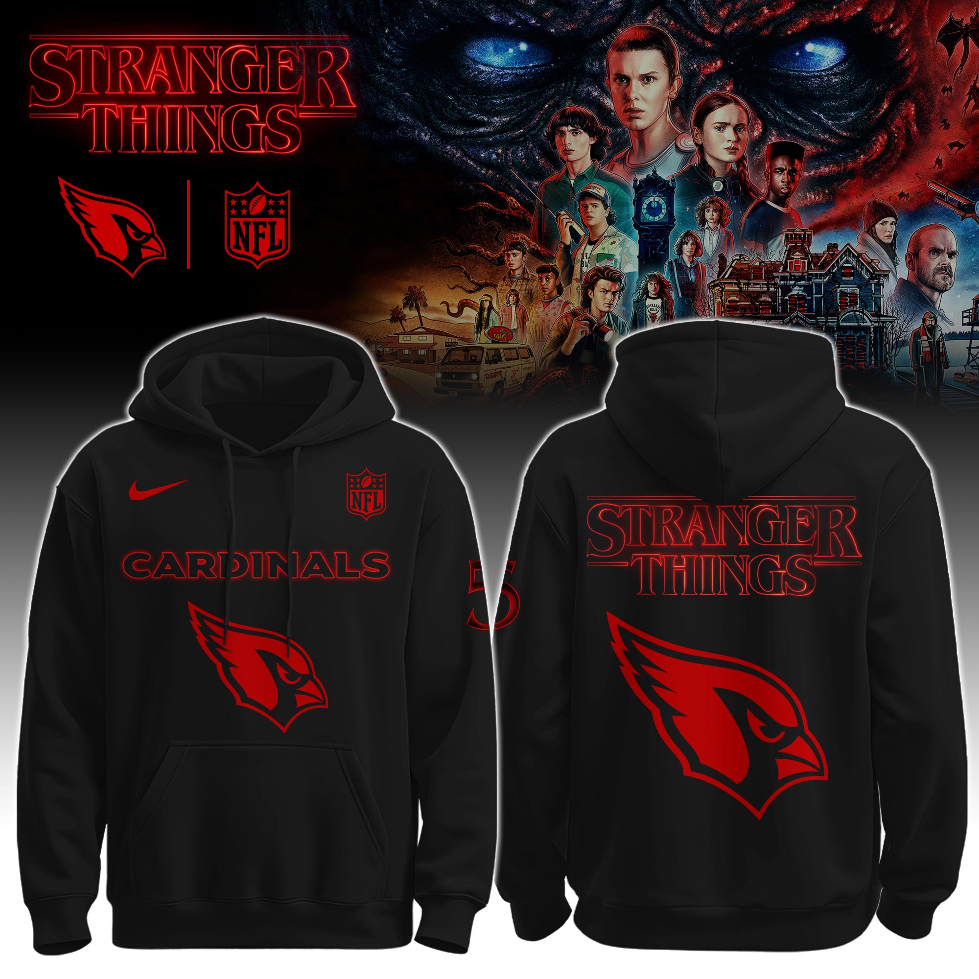 Buildercar - Arizona Cardinals – NFL x Stranger Things Hoodie