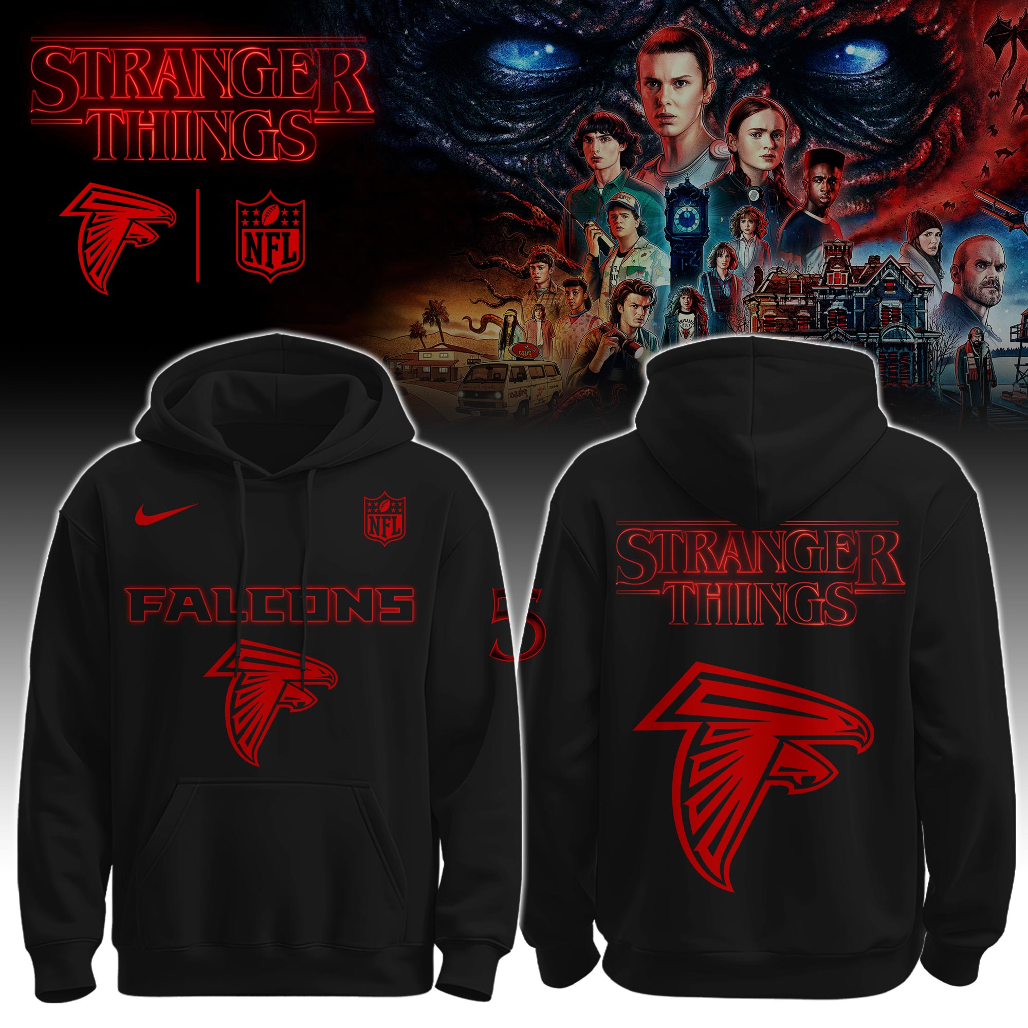 Buildercar - Atlanta Falcons – NFL x Stranger Things Hoodie