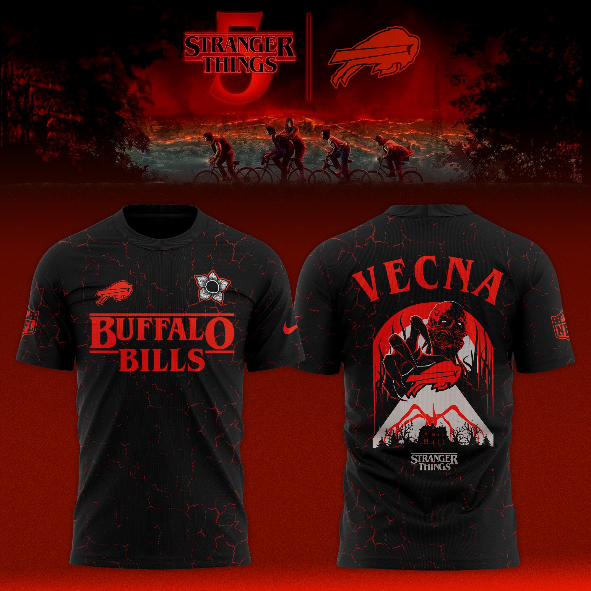 Buildercar - Buffalo Bills NFL Teams x Stranger Things Limited T-shirt