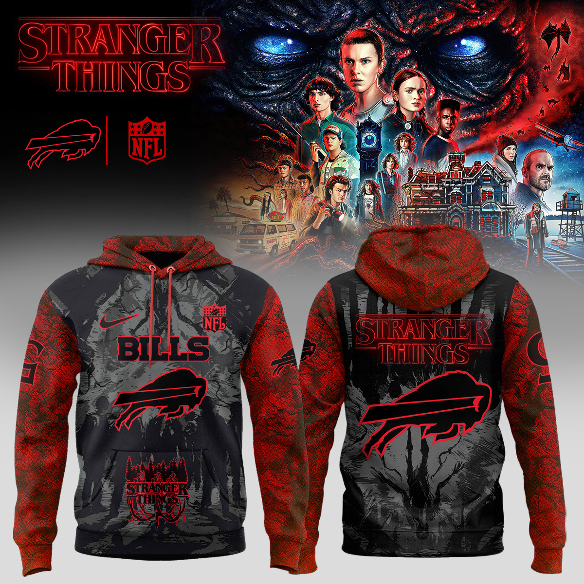 Buildercar - Buffalo Bills NFL x Stranger Things Hoodie - hm1266