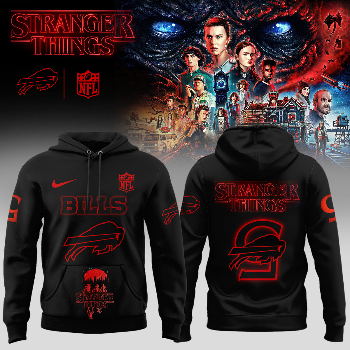 Buildercar - Buffalo Bills NFL x Stranger Things Hoodie - hm1272