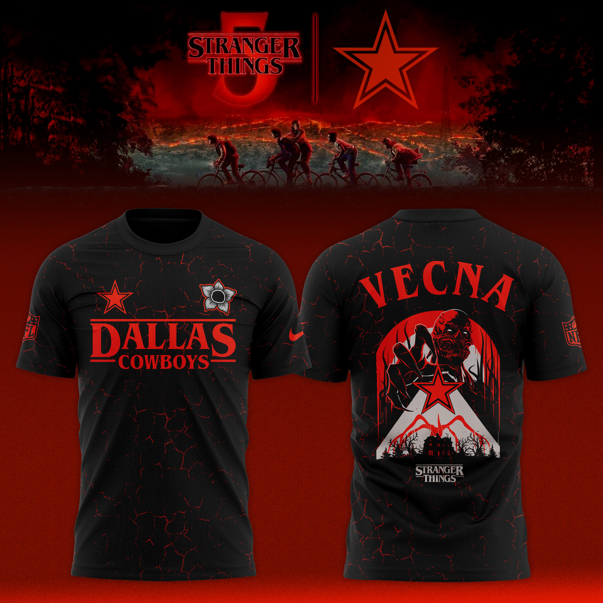 Buildercar - Dallas Cowboys NFL Teams x Stranger Things Limited T-shirt