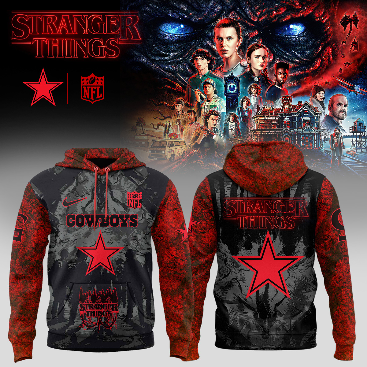 Buildercar - Dallas Cowboys NFL x Stranger Things Hoodie - hm1265
