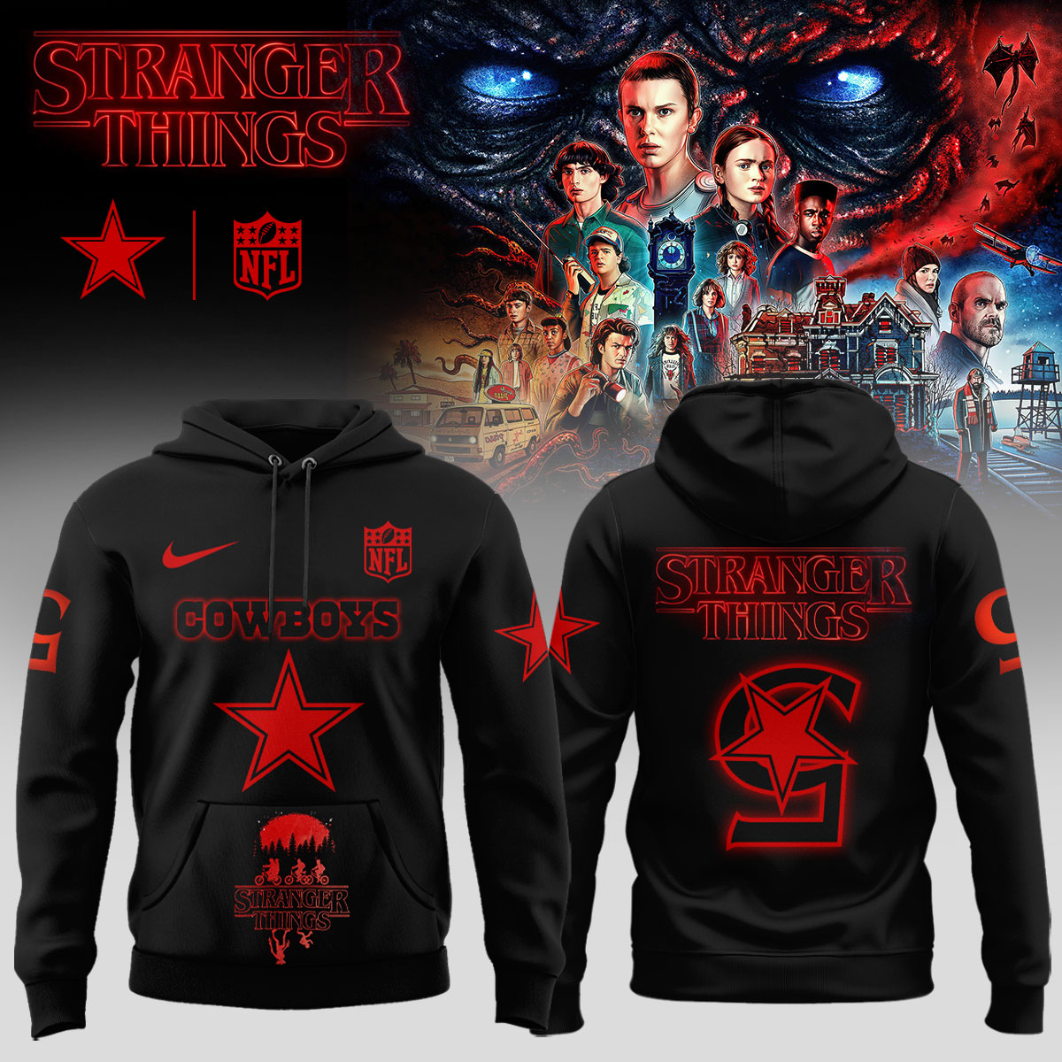 Buildercar - Dallas Cowboys NFL x Stranger Things Hoodie - hm1270