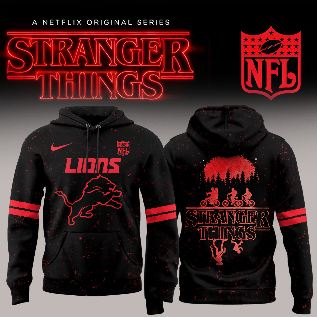 Buildercar - Detroit Lion NFL x Stranger Things Hoodie