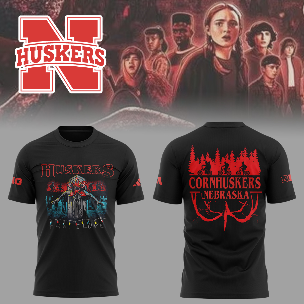 Buildercar - Edition Nebraska NFL x Stranger Things Shirt hm1359