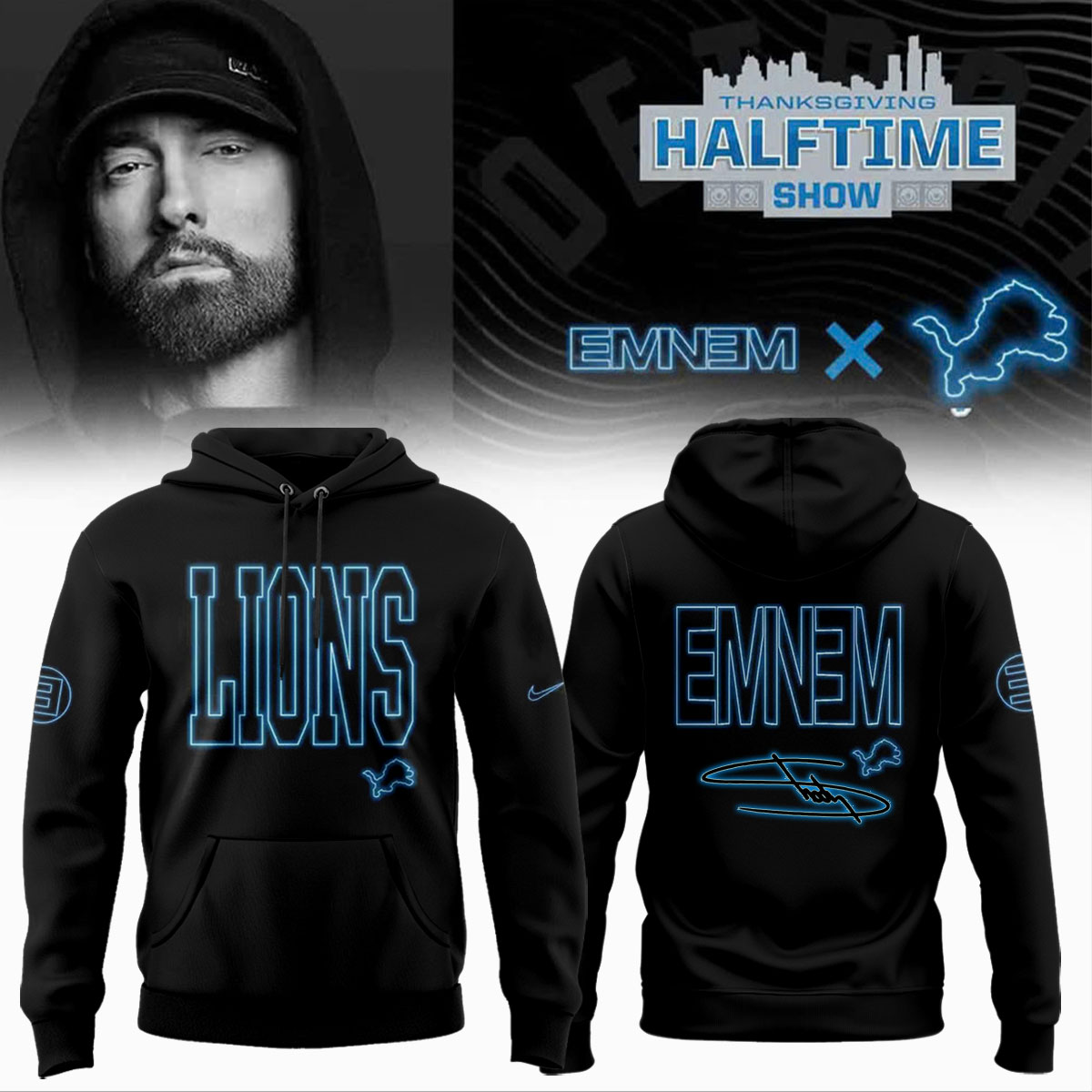 Buildercar - Eminem x Detroit Lions limited Edition Hoodie - hm1222