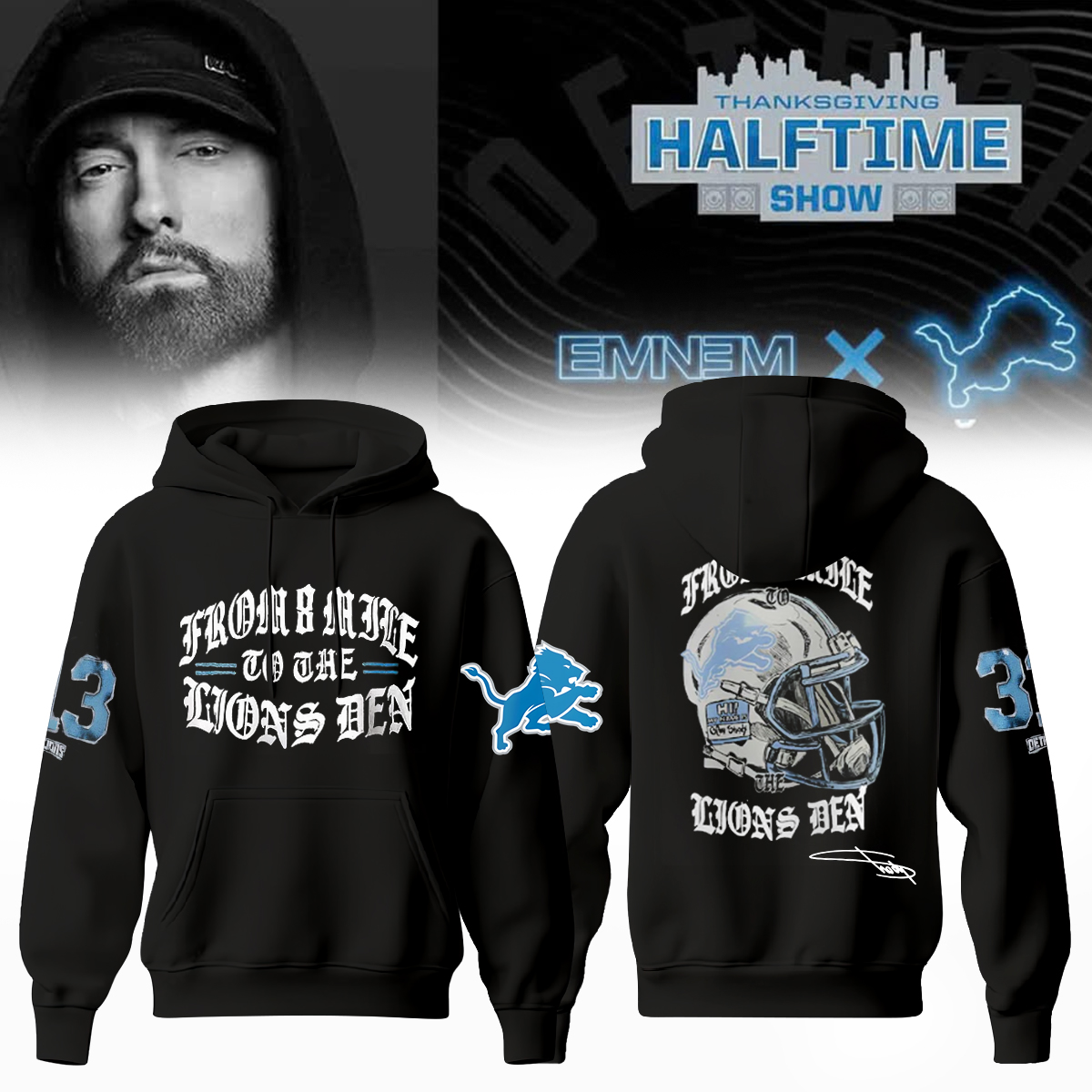 Buildercar - Eminem x Detroit Lions limited Edition Hoodie - hm1223