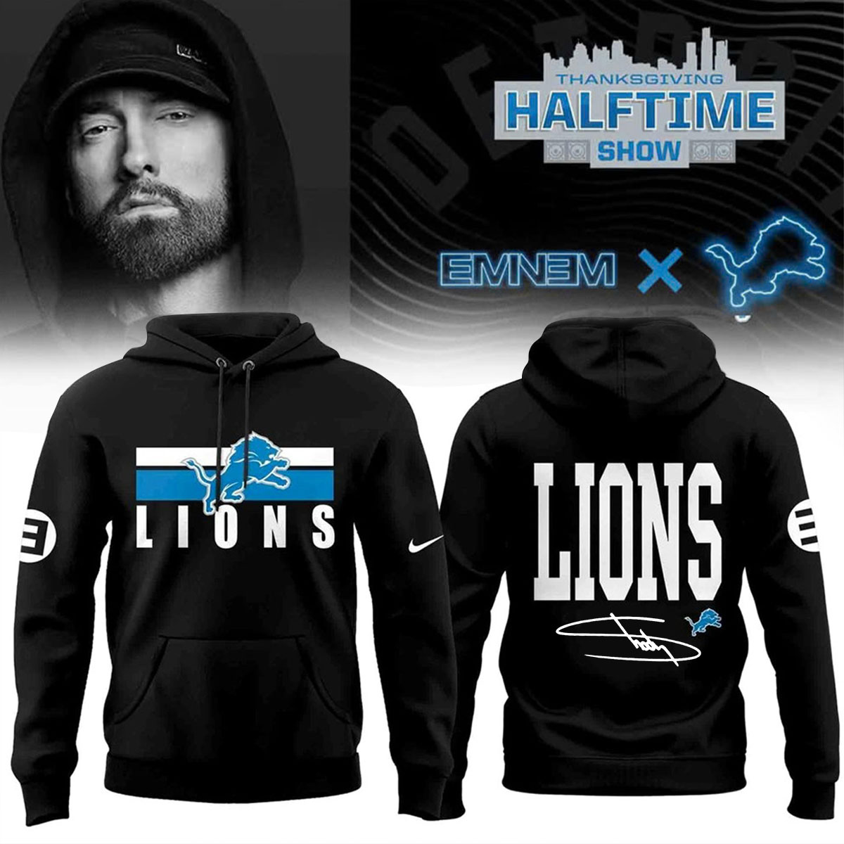 Buildercar - Eminem x Detroit Lions limited Edition Hoodie - hm1224