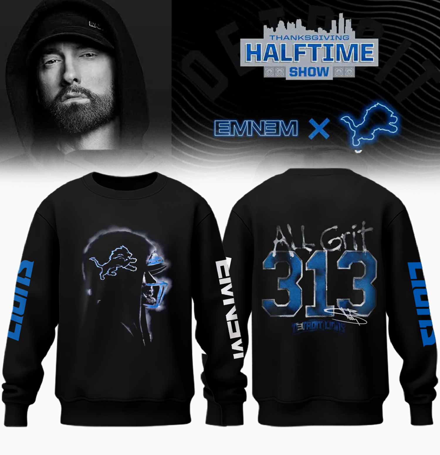 Buildercar - Eminem x Detroit Lions limited Edition SweatShirt - hm1227