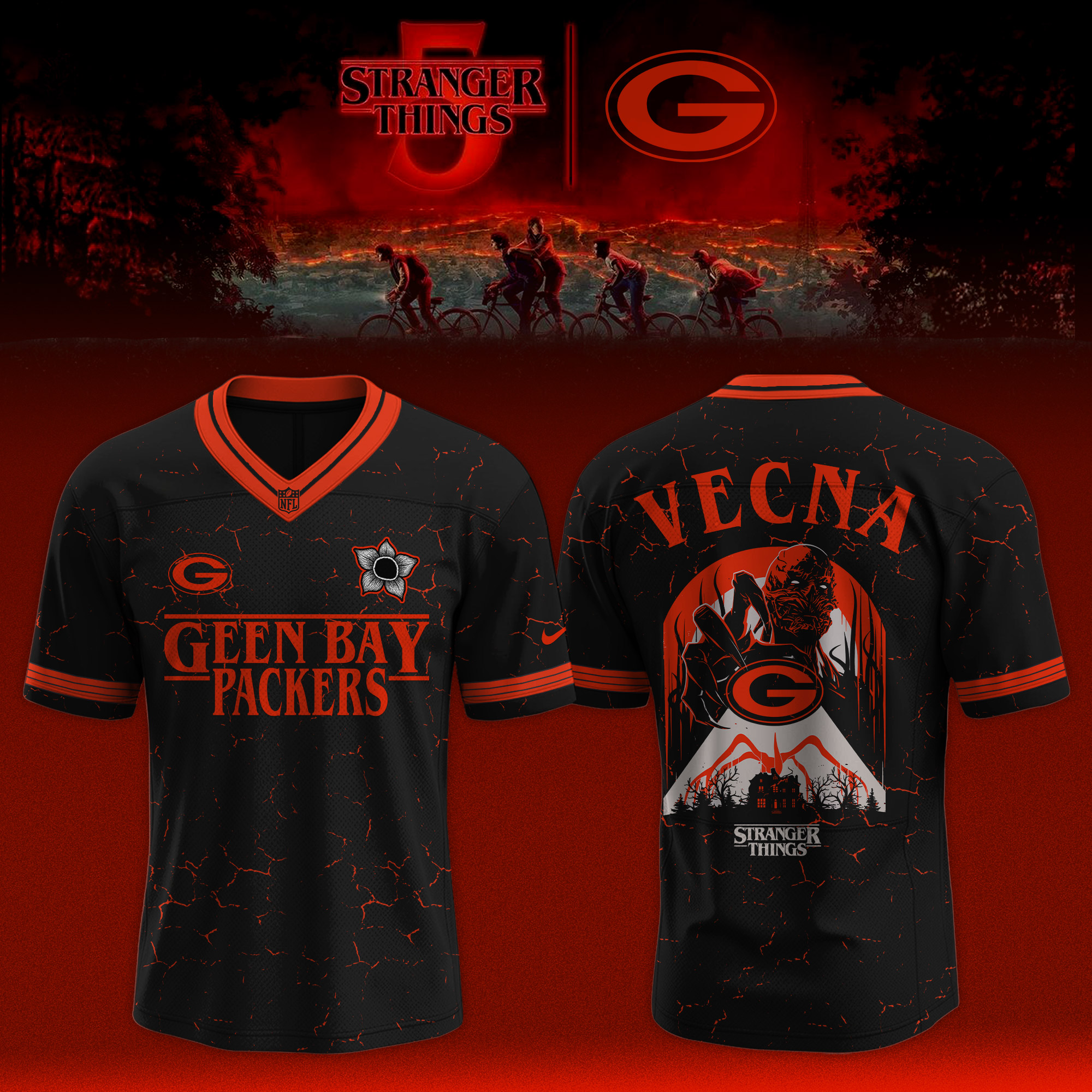 Buildercar - Green Bay Packers NFL Teams x Stranger Things Limited Jersey