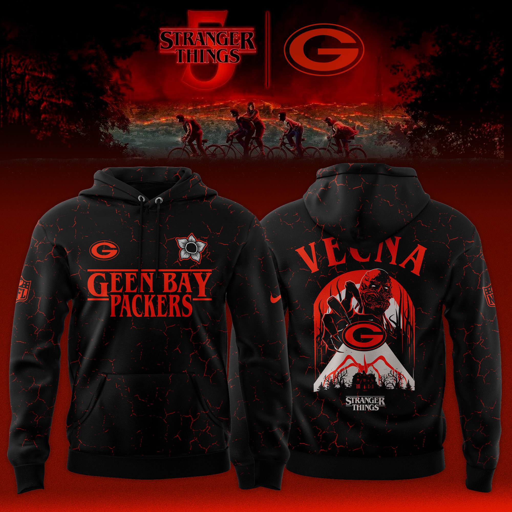Buildercar - Green Bay Packers NFL Teams x Vecna Stranger Things Hoodie