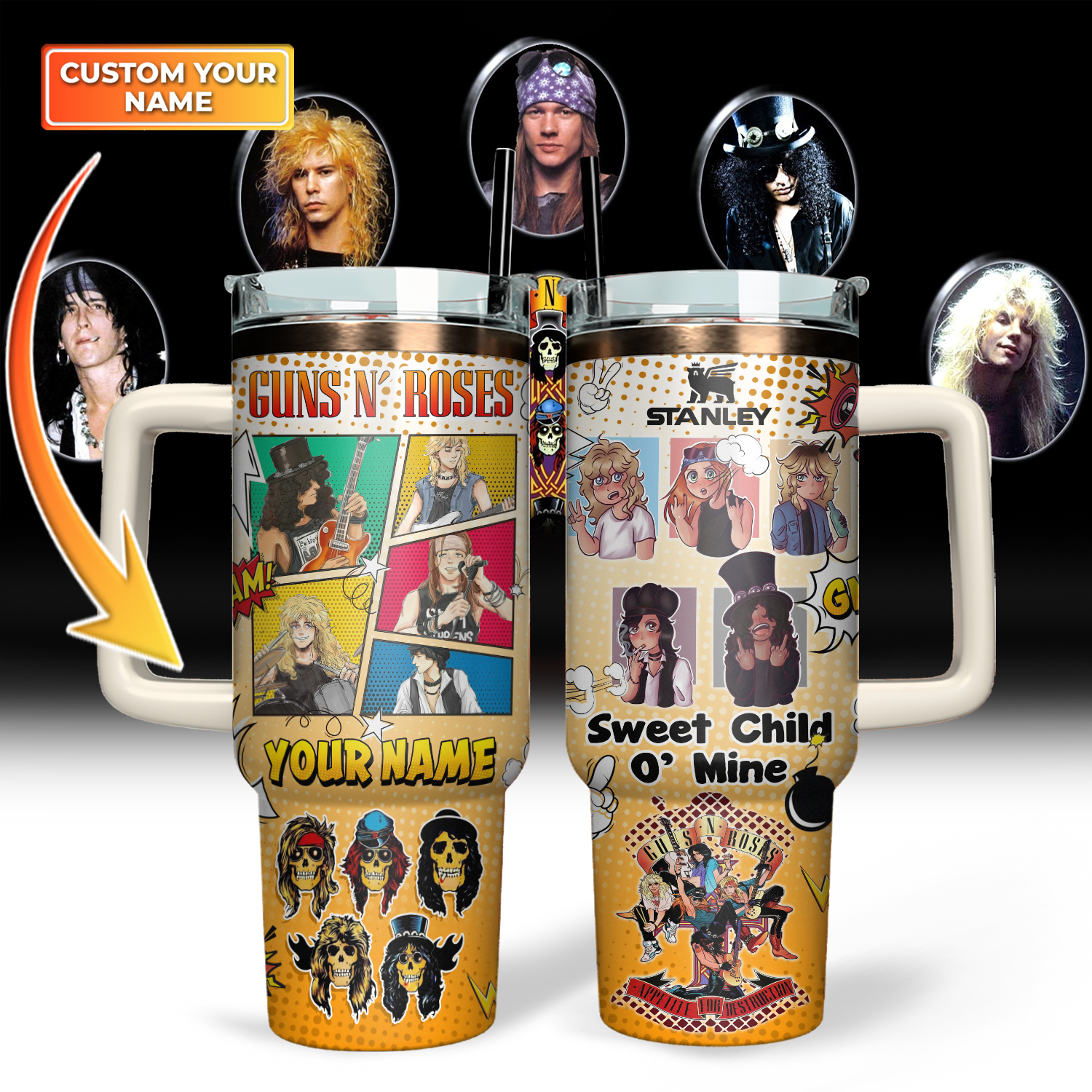 Buildercar - Guns N’ Roses Custom Stanley Cup 40 oz 30 oz Tumbler With Handle
