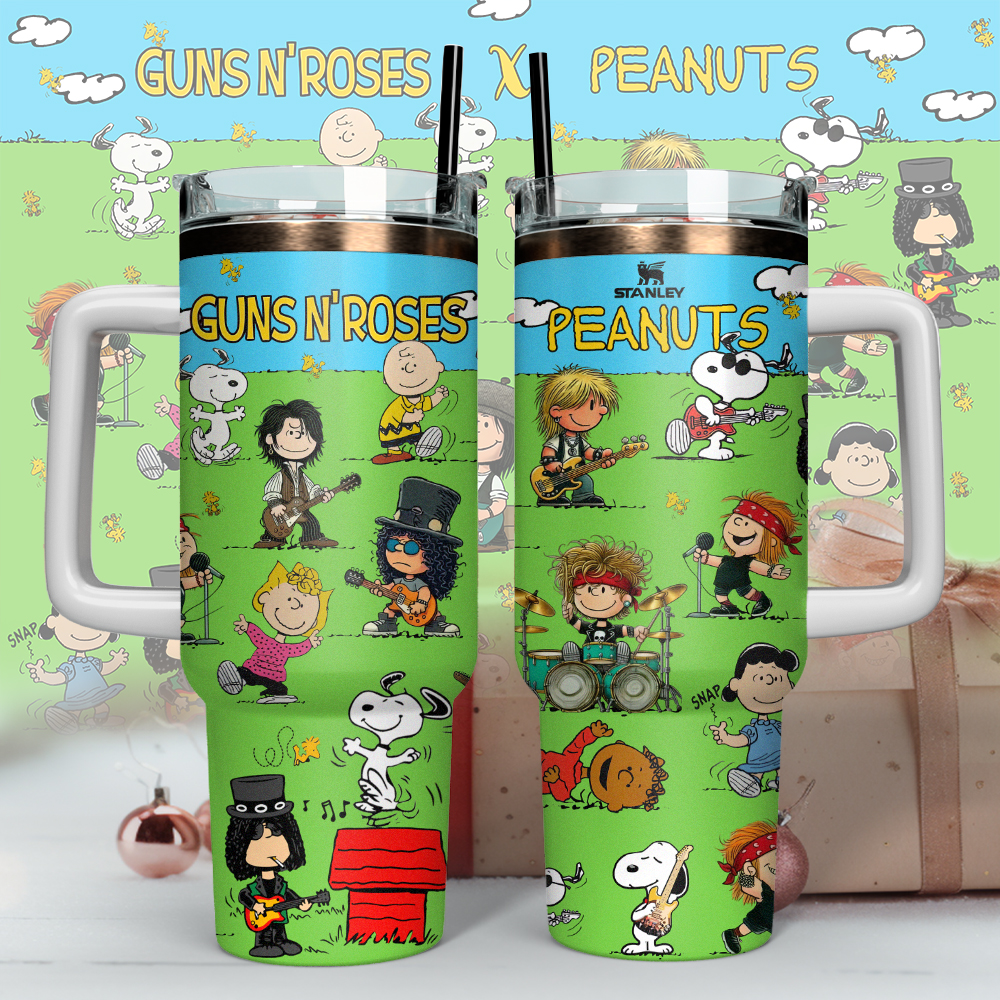 Buildercar - Guns N’ Roses x Peanuts Custom Stanley Cup 40 oz 30 oz Tumbler With Handle