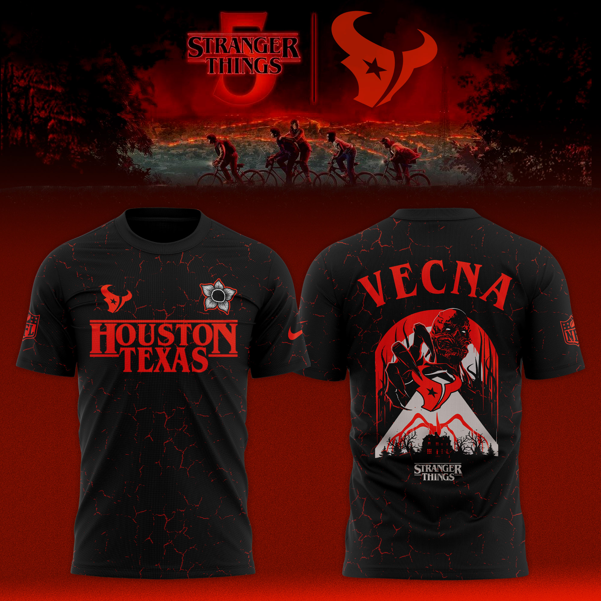 Buildercar - Houston Texans NFL Teams x Stranger Things Limited T-shirt