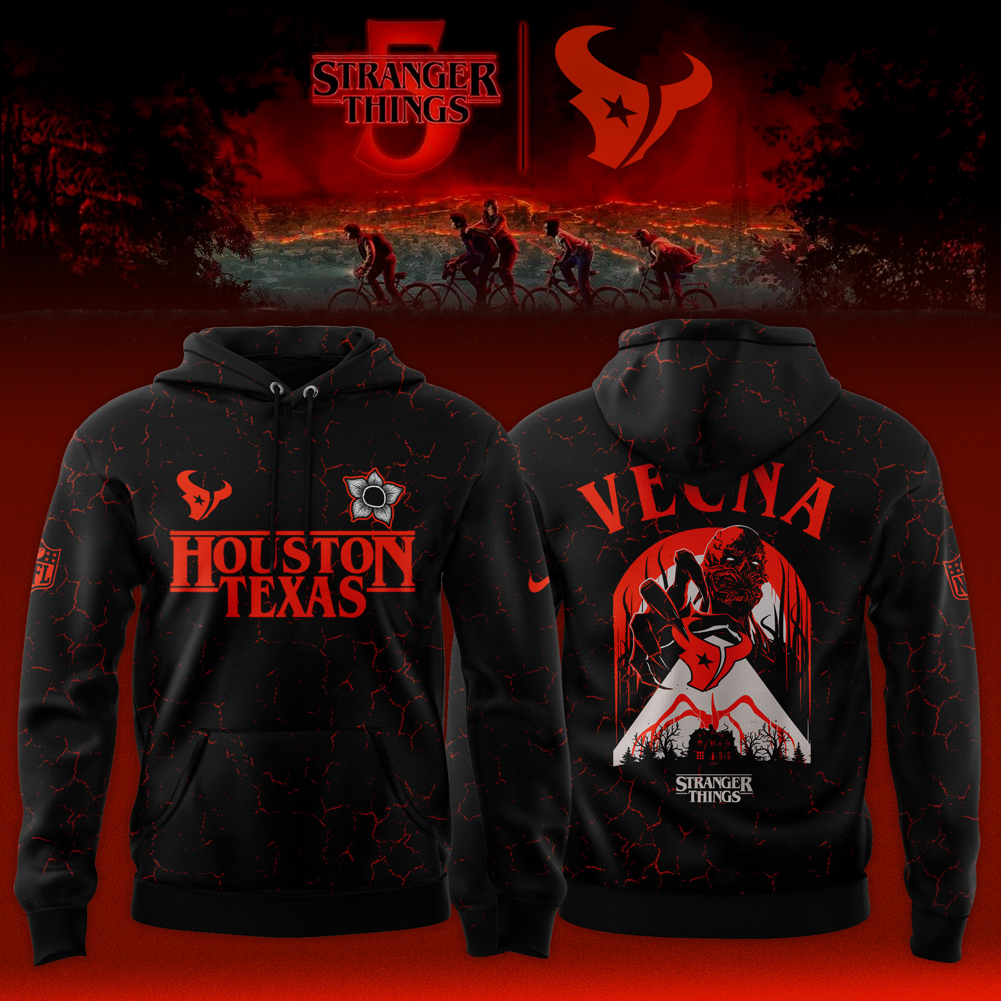 Buildercar - Houston Texans NFL Teams x Vecna Stranger Things Hoodie