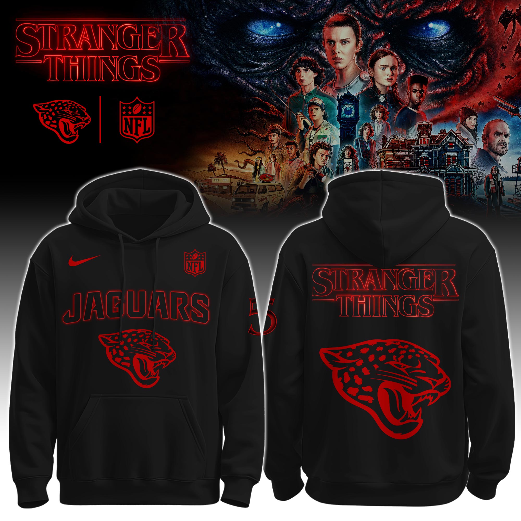 Buildercar - Jacksonville Jaguars – NFL x Stranger Things Hoodie