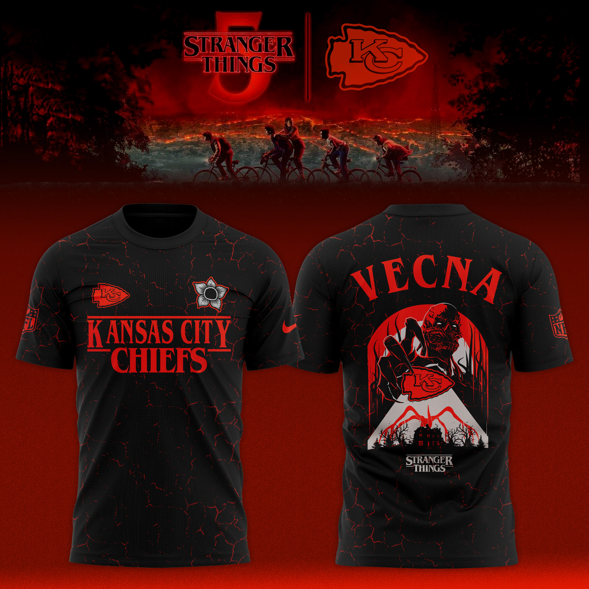 Buildercar - Kansas City Chiefs NFL Teams x Stranger Things Limited T-shirt