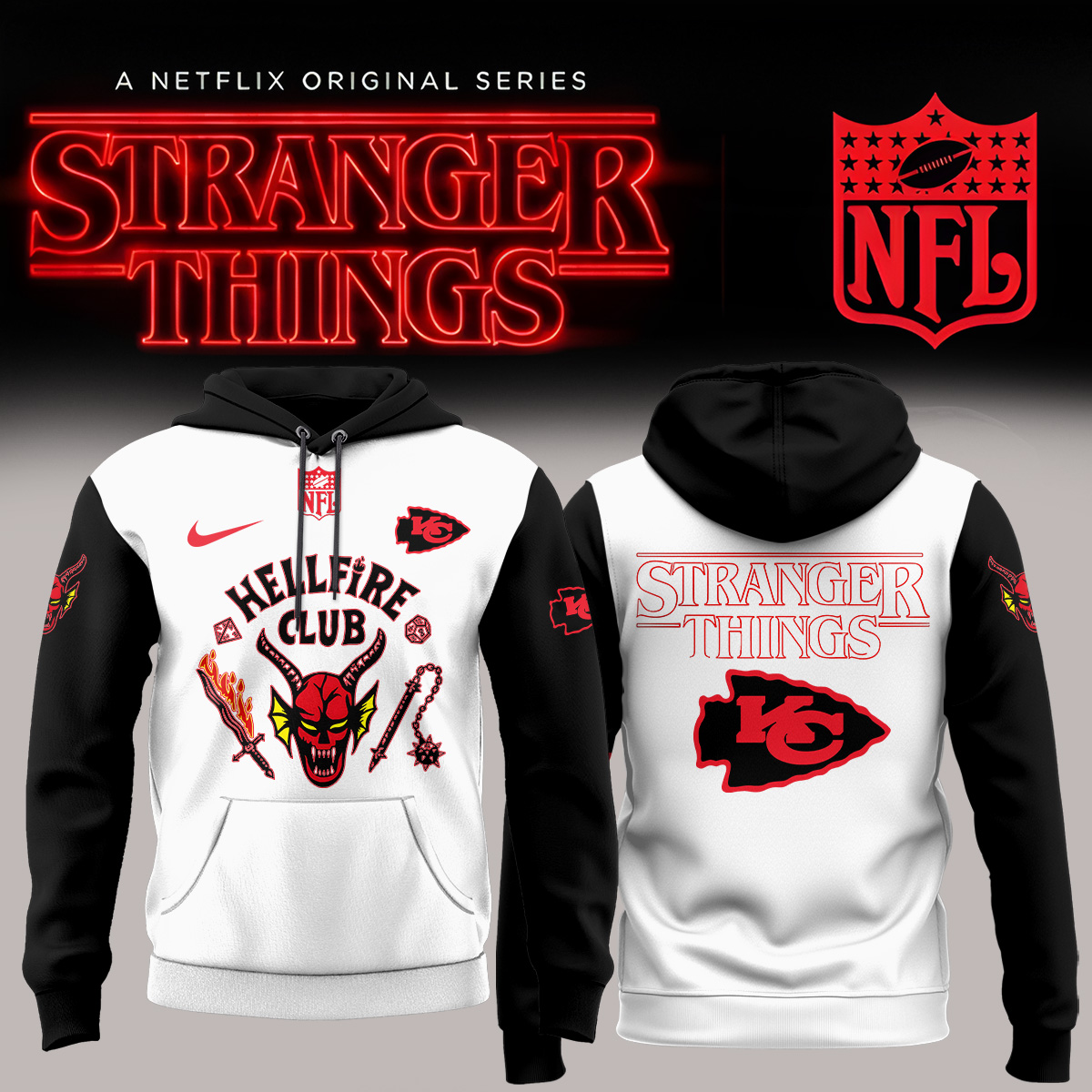 Buildercar - Kansas City Chiefs NFL x Stranger Things Hellfire Club Hoodie