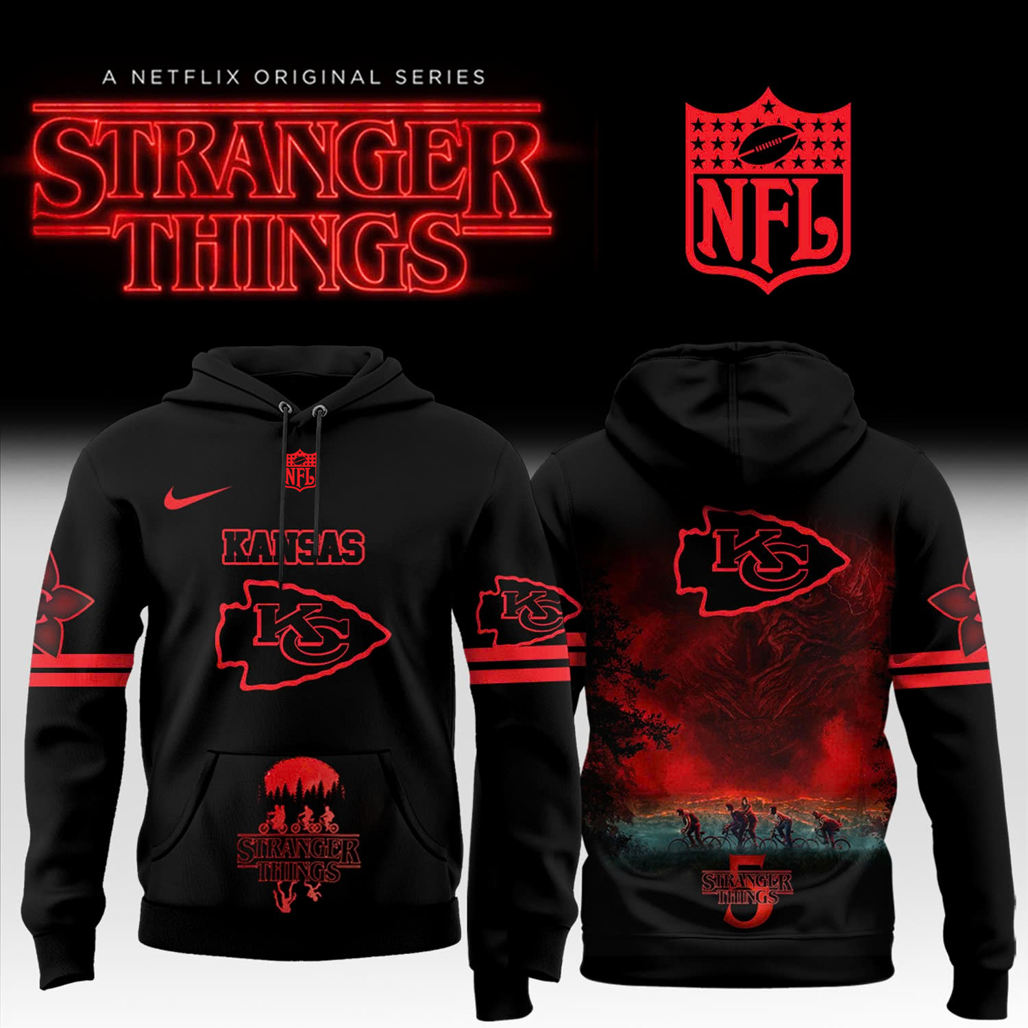 Buildercar - Kansas City Chiefs NFL x Stranger Things Hoodie - hm1276