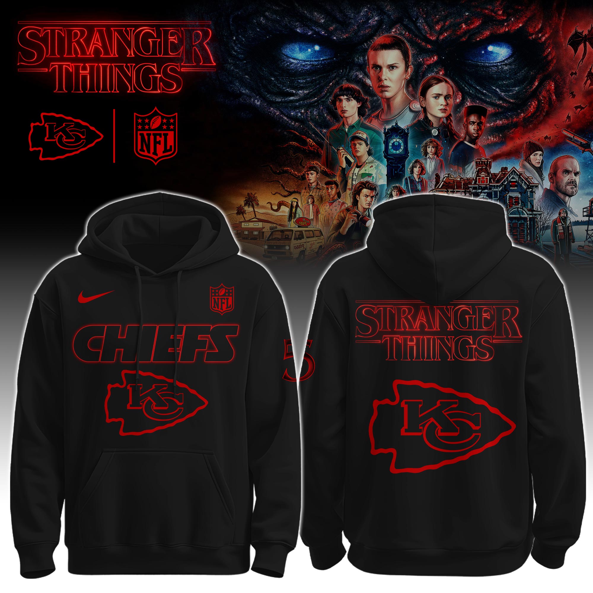 Buildercar - Kansas City Chiefs – NFL x Stranger Things Hoodie