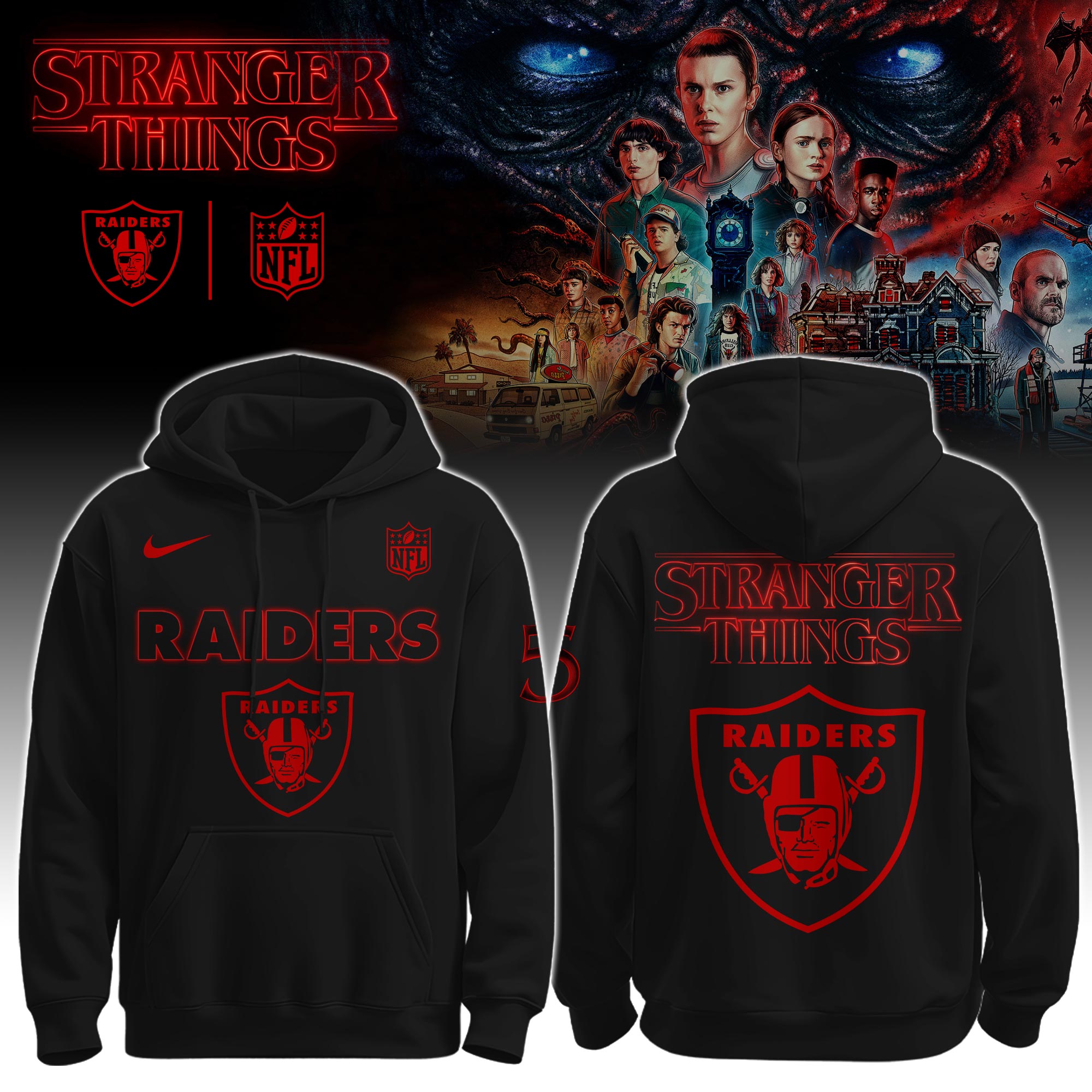 Buildercar - Las Vegas Raiders – NFL x Stranger Things Hoodie