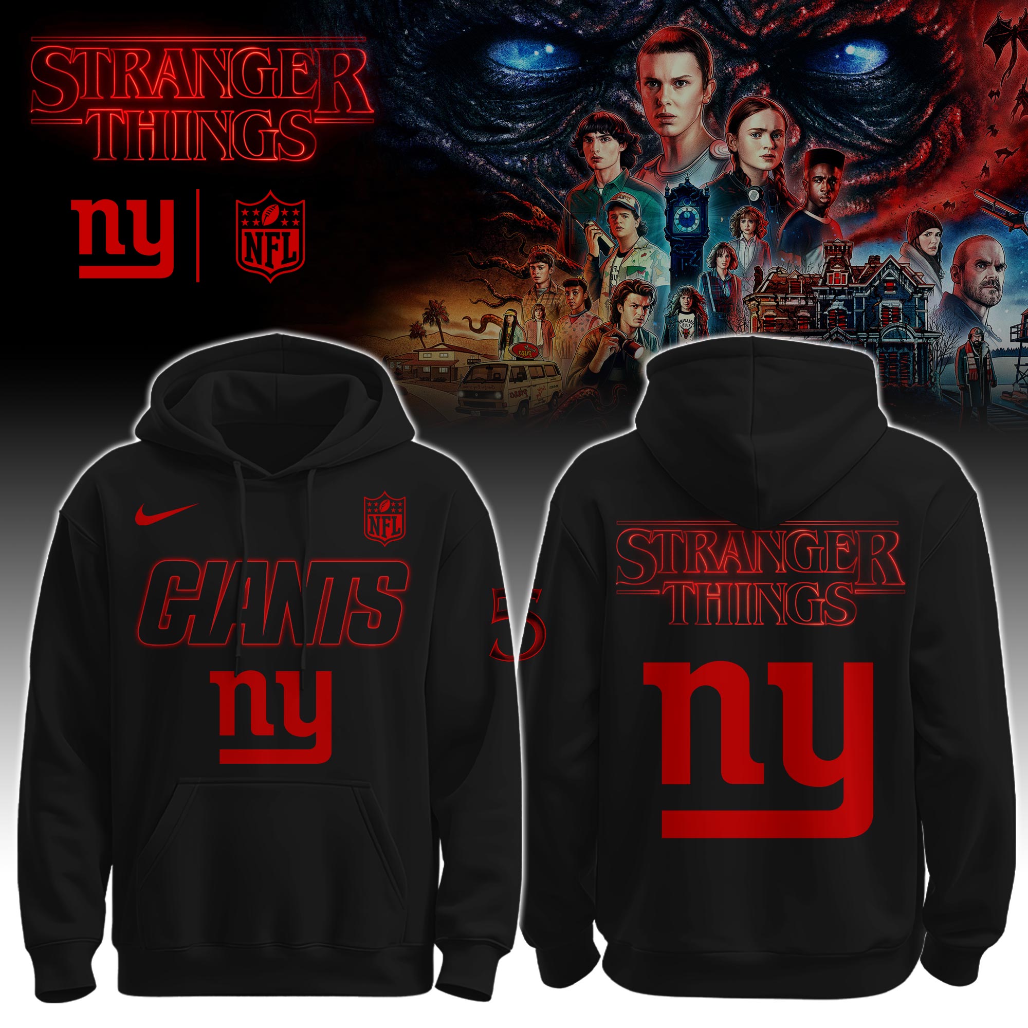 Buildercar - New York Giants – NFL x Stranger Things Hoodie