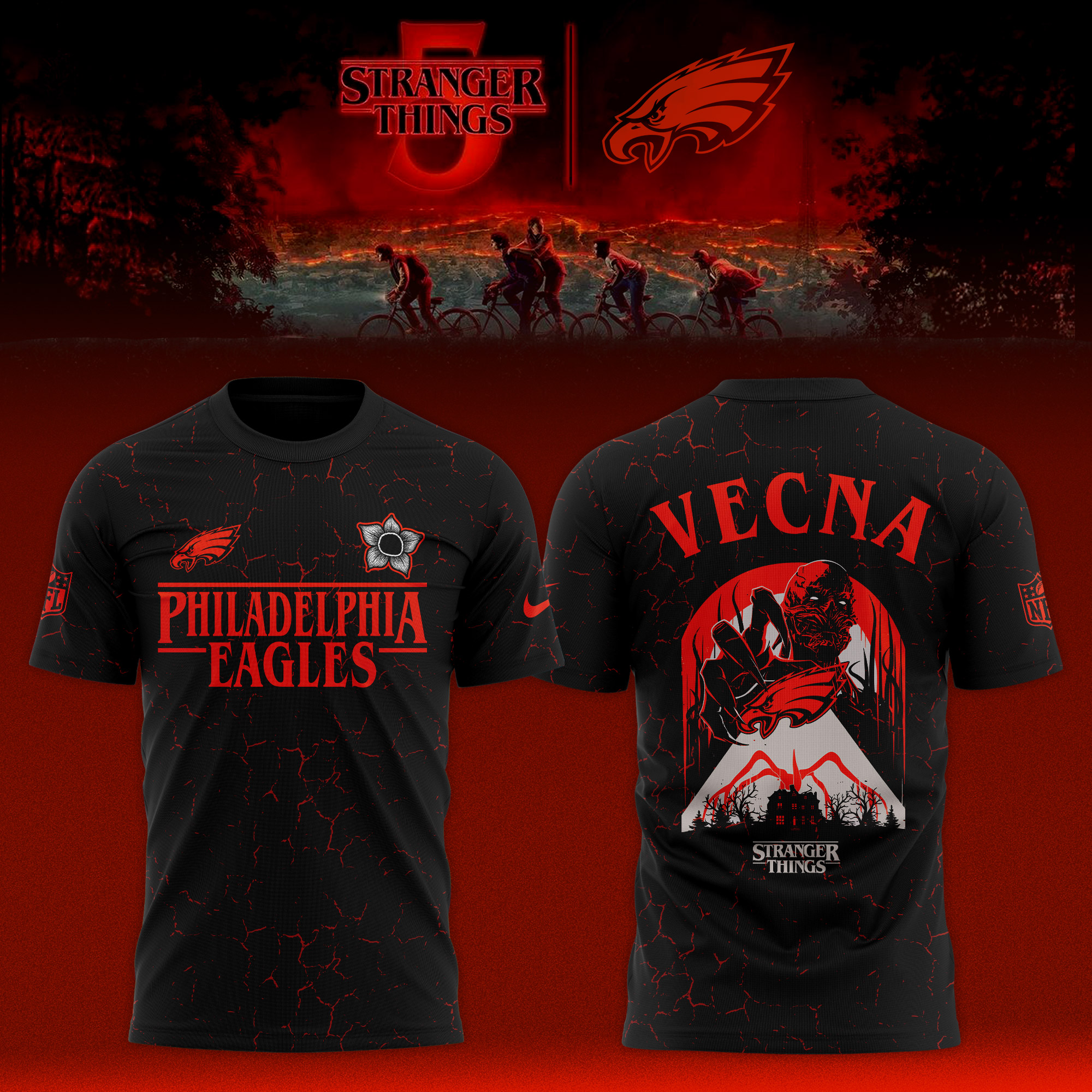 Buildercar - Philadelphia Eagles NFL Teams x Stranger Things Limited T-shirt