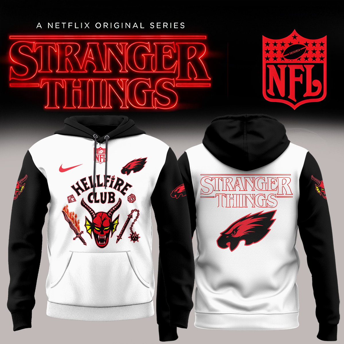 Buildercar - Philadelphia Eagles NFL x Stranger Things Hellfire Club Hoodie