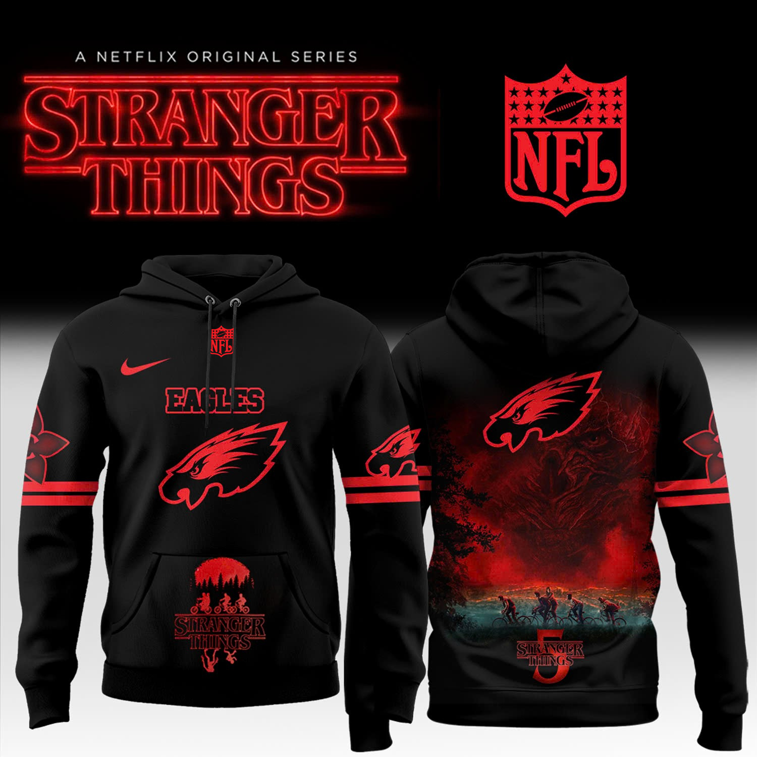 Buildercar - Philadelphia Eagles NFL x Stranger Things Hoodie - hm1273