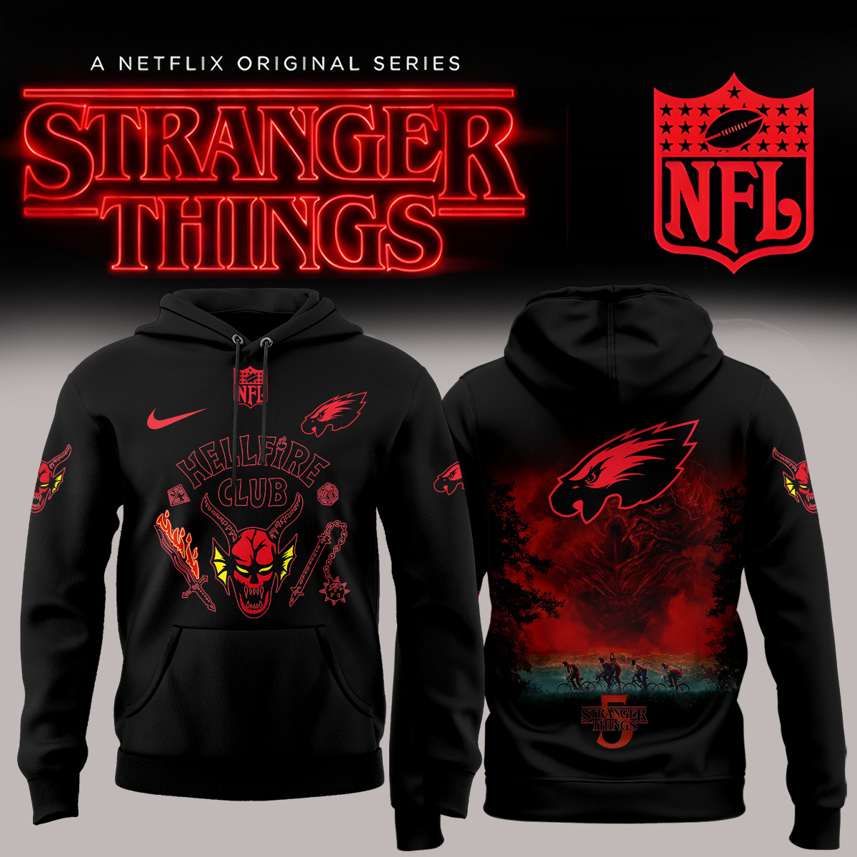 Buildercar - Philadelphia Eagles NFL x Stranger Things Hoodie - hm1285