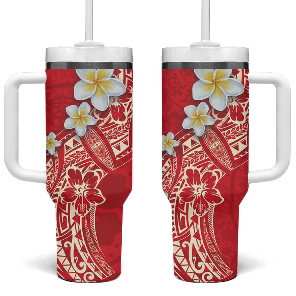 Buildercar - Polynesian Tattoos Frangipani Hibiscus Turtles and Tribal Motifs Vintage Custom Stanley Quencher 40oz Stainless Steel Tumbler With Handle