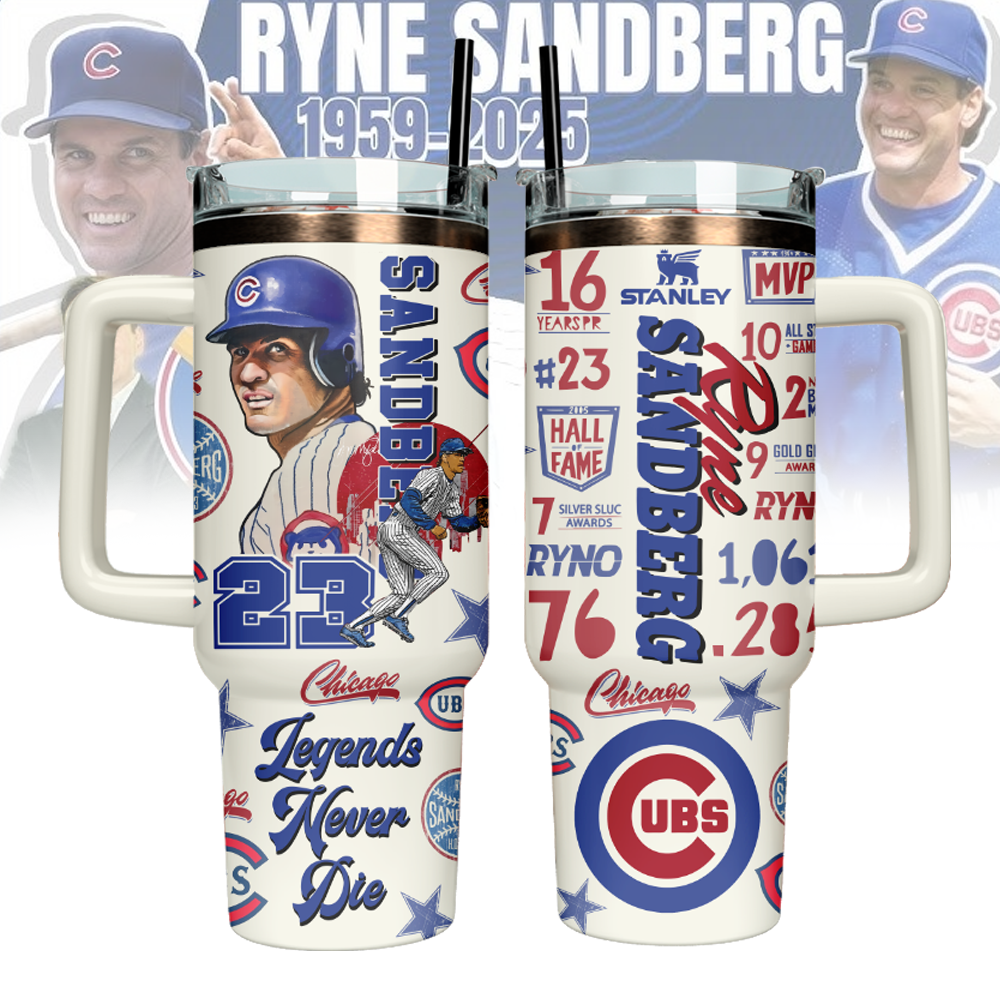 Buildercar - Ryne Sandberg x Chicago Cubs Custom Stanley Cup 40 oz 30 oz Tumbler With Handle
