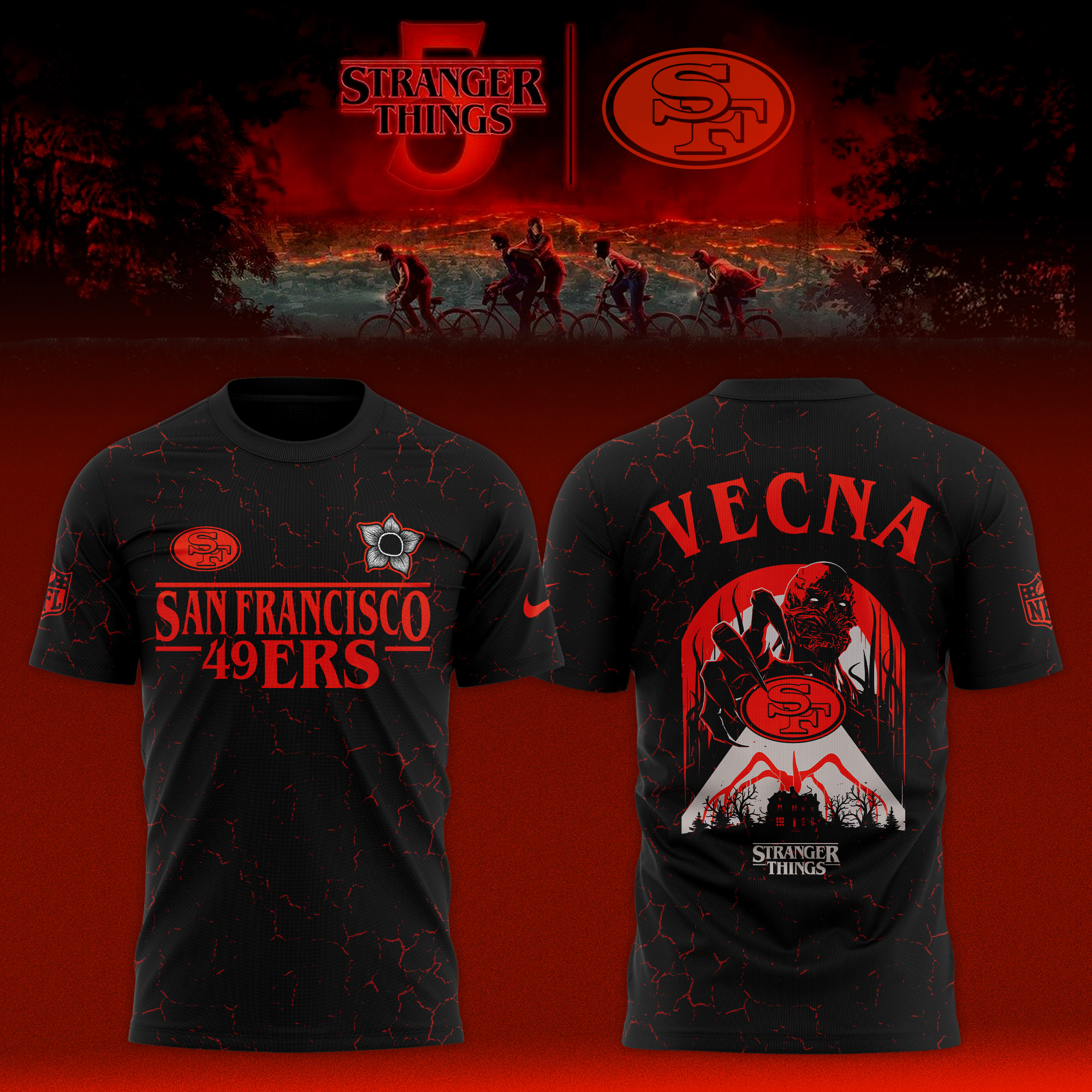 Buildercar - San Francisco 49ers NFL Teams x Stranger Things Limited T-shirt