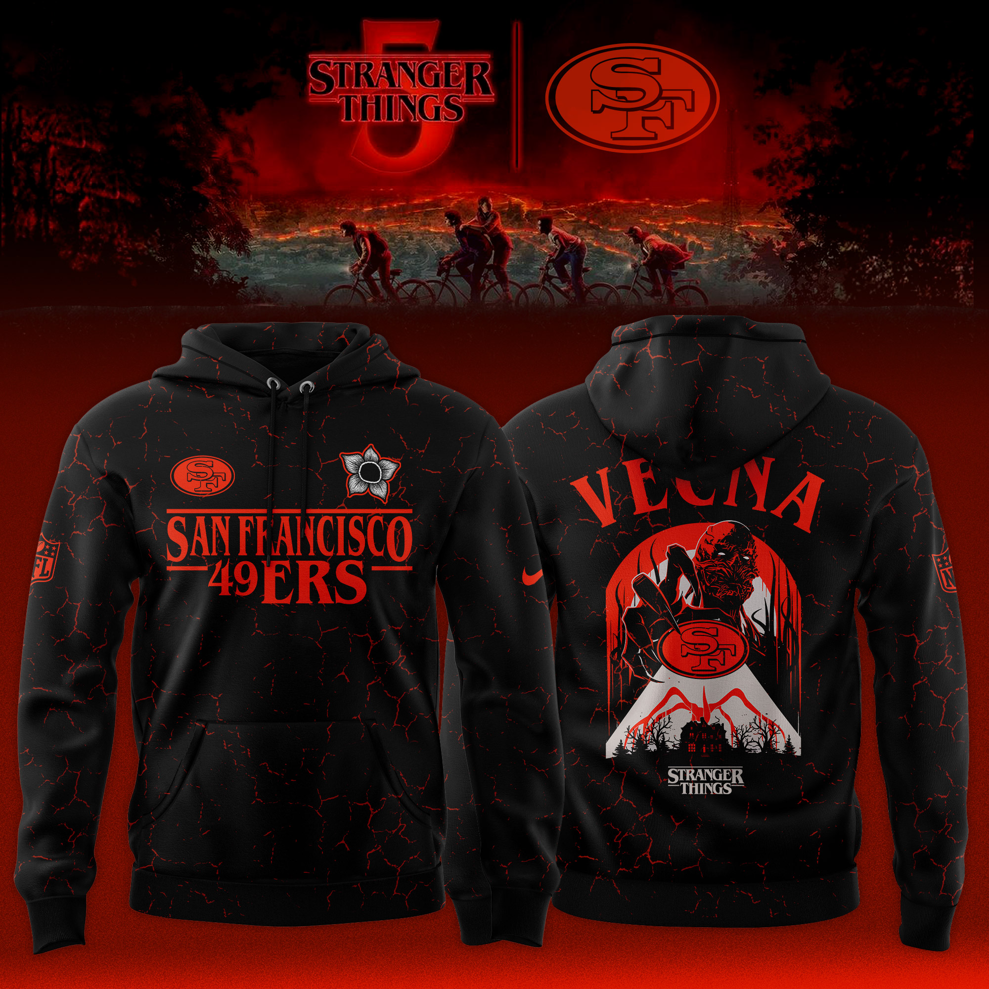 Buildercar - San Francisco 49ers NFL Teams x Vecna Stranger Things Hoodie
