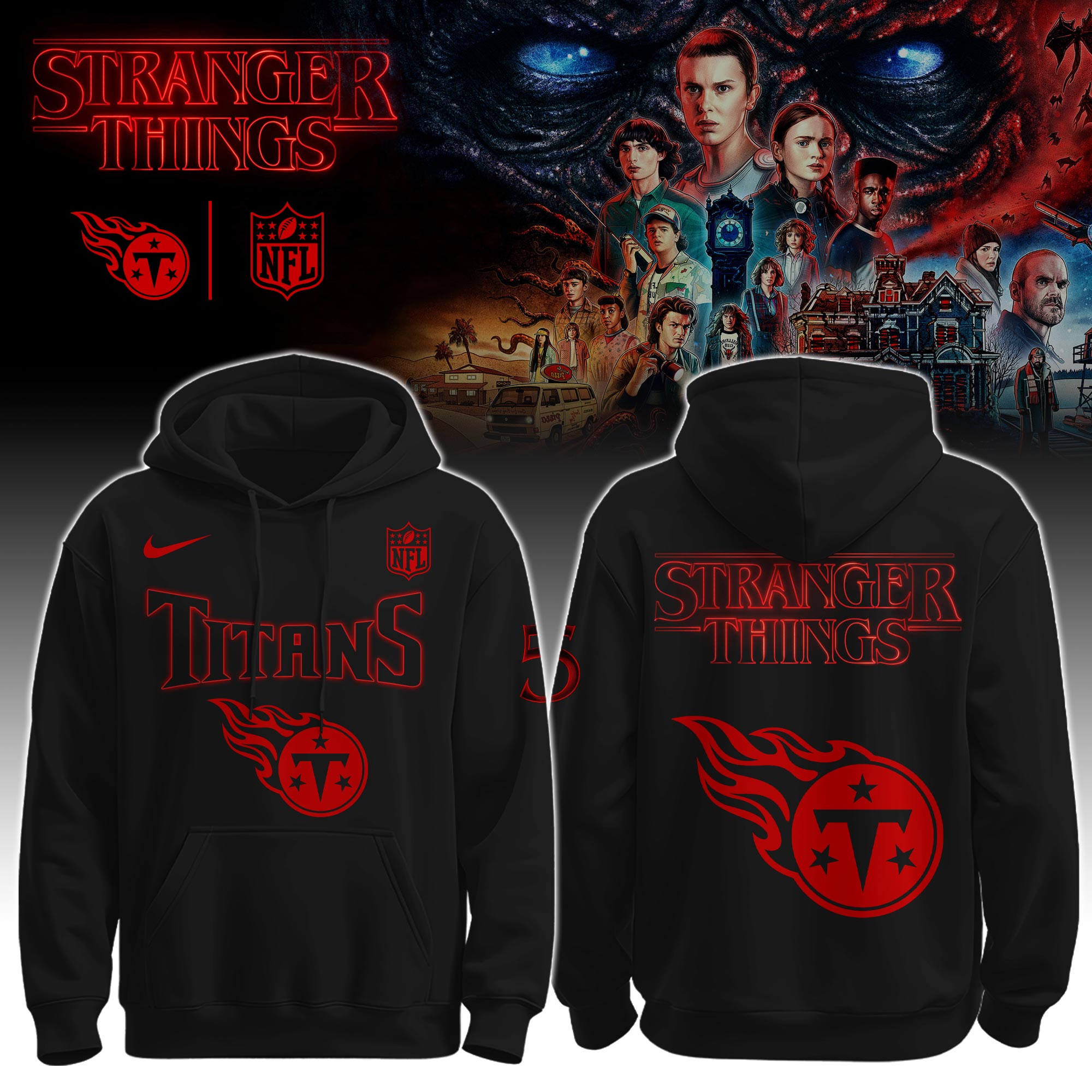 Buildercar - Tennessee Titans – NFL x Stranger Things Hoodie
