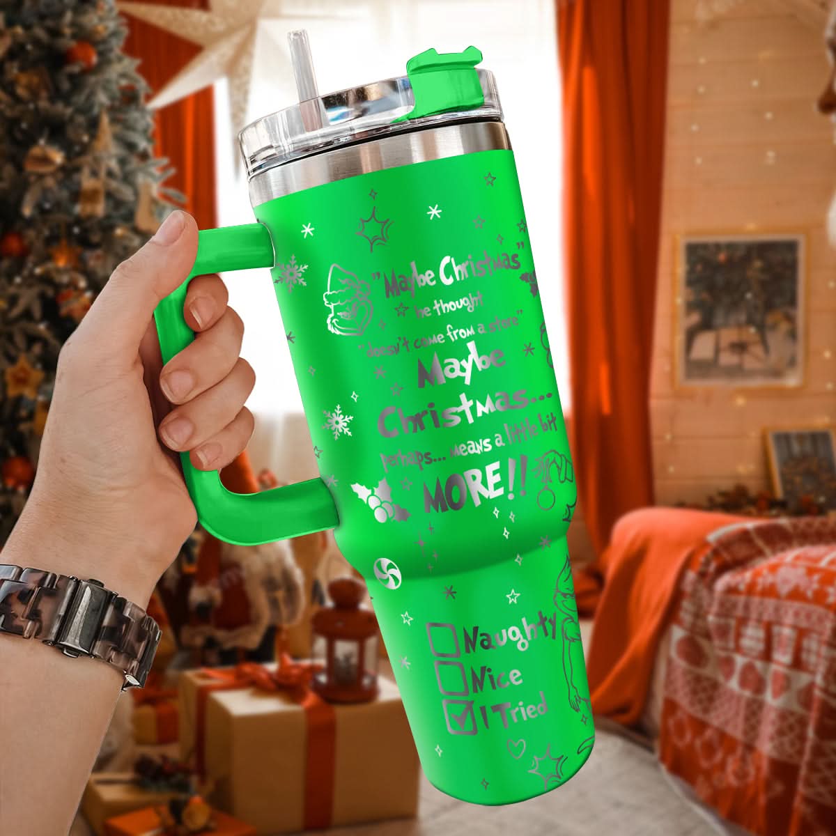 Buildercar - The Grinch Movies Christmas Custom Stanley Quencher 40oz Stainless Steel Tumbler With Handle