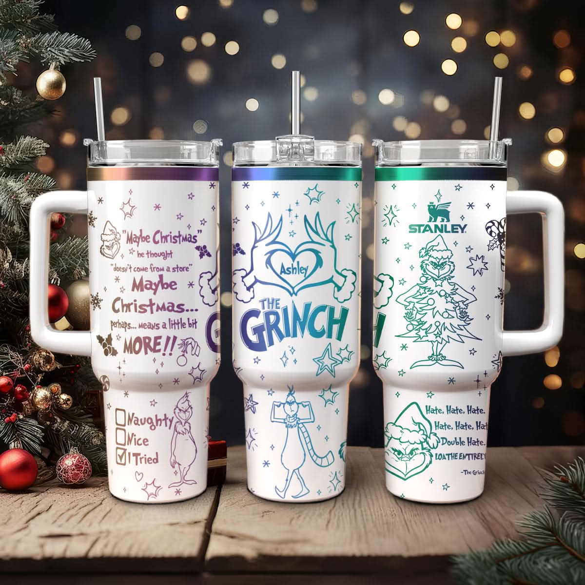 Buildercar - The Grinch Movies Christmas Custom Stanley Quencher 40oz Stainless Steel Tumbler With Handle